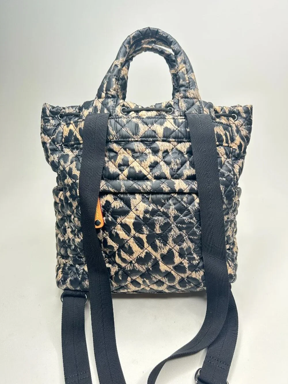MZ WALLACE Metro Convertible Backpack Tote Leopard Quilted Nylon Shoulder Bag